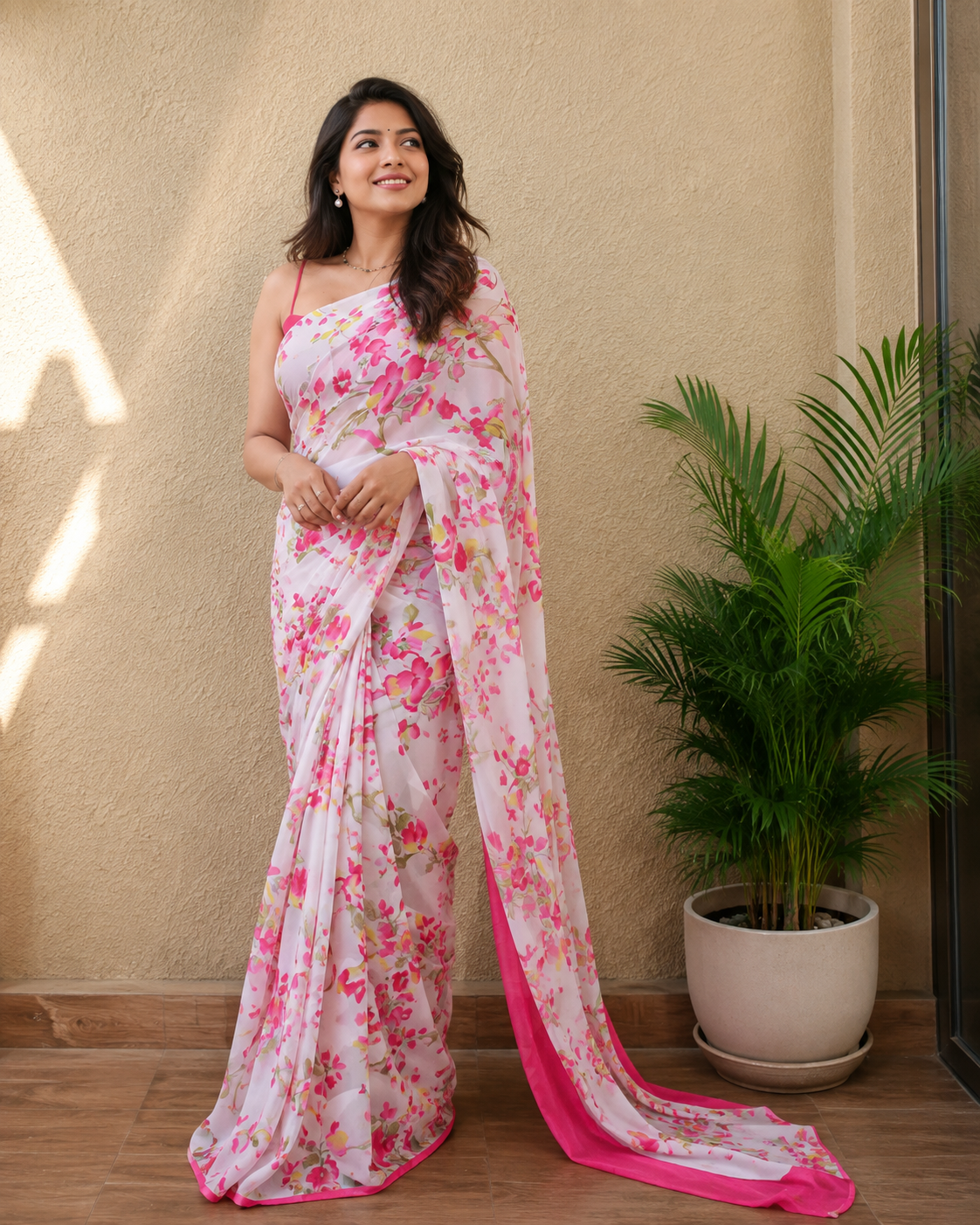 SANJANA SILKS Fancy Satin Patta Designer Saree with Unstitched Blouse